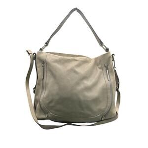 Elliott Lucca Gray Leather Slouchy Hobo Shoulder Bag Crossbody Large